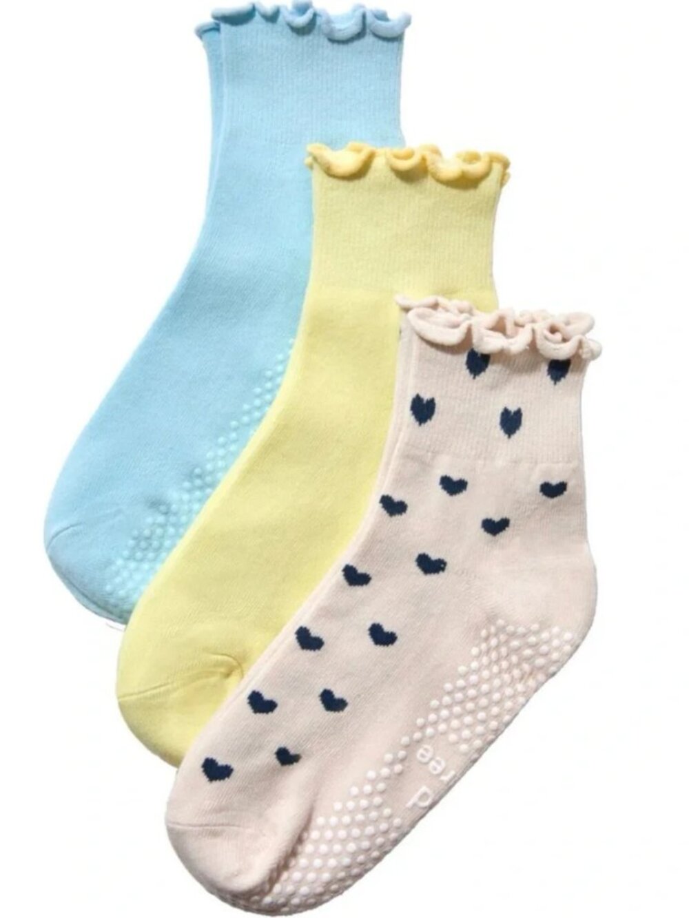 NEW Hold for Three 3 Pack Ruffle Pilates Workout Socks Anti Skid One Size Fits